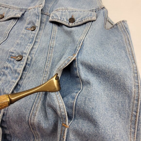 Vintage Denim Vest Womens L Blue Faded Button up w pockets by ABE Jeans - Picture 11 of 14